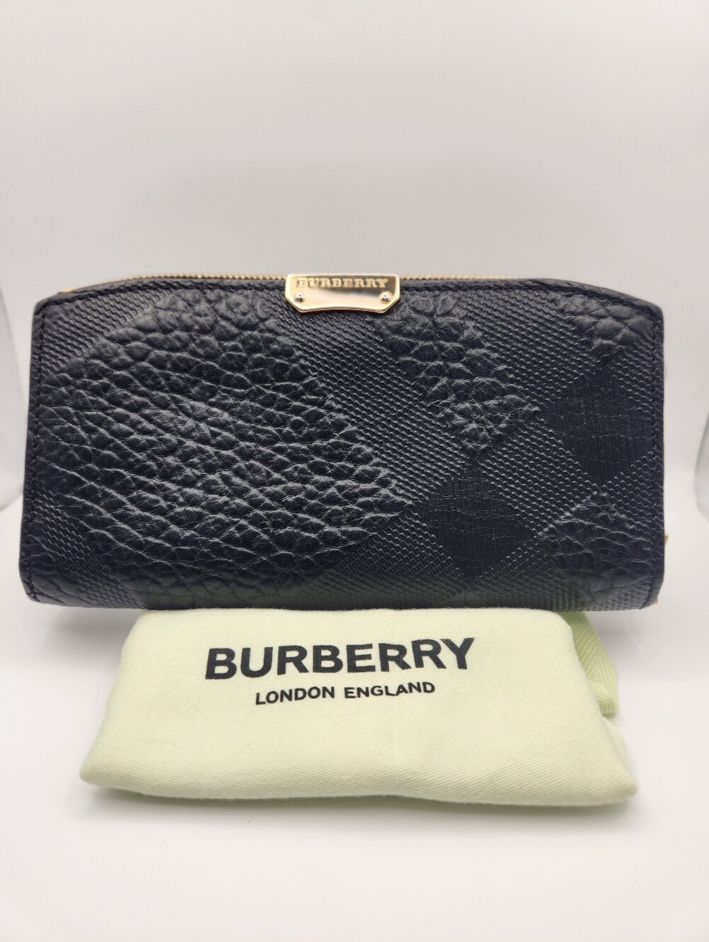 Burberry Embossed Check Leather Wallet With Dust Bag